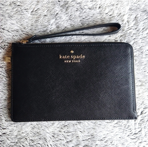 Kate Spade Staci Medium L-Zip Wristlet Wallet Black Saffiano Leather NWOT - Picture 8 of 11